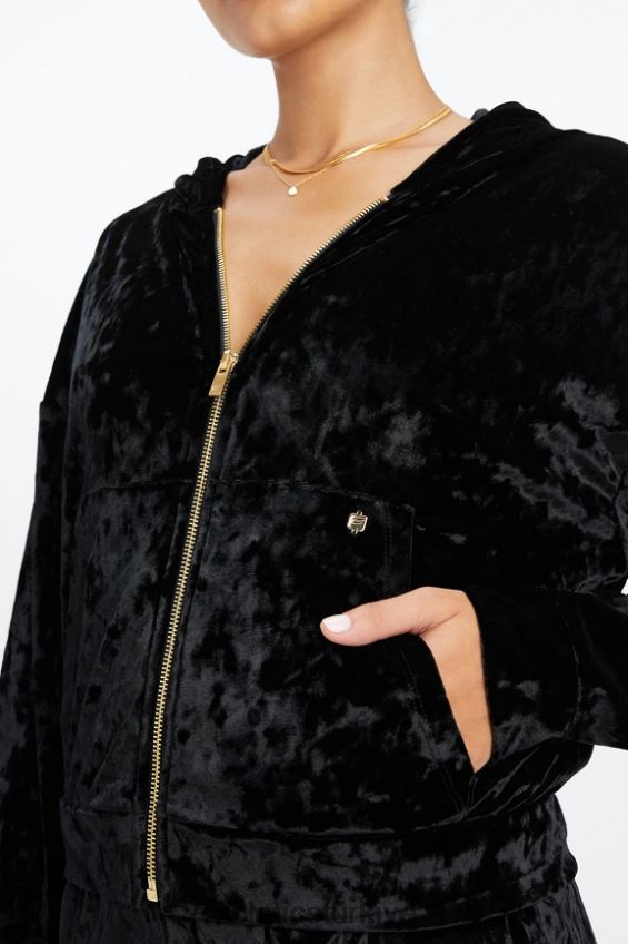 tr Fabletics kadınlar ezilmiş kadife fermuarlı kapşonlu siyah 40R06B2484