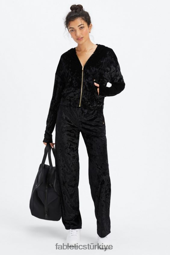 tr Fabletics kadınlar ezilmiş kadife fermuarlı kapşonlu siyah 40R06B2484