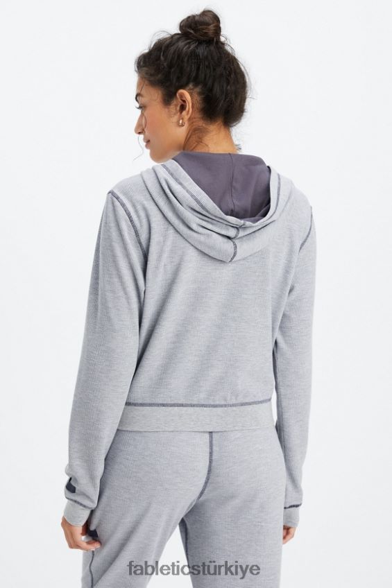 tr Fabletics kadınlar fermuarlı waffle kapşonlu klasik gri melanj/kalaylı 40R06B2496
