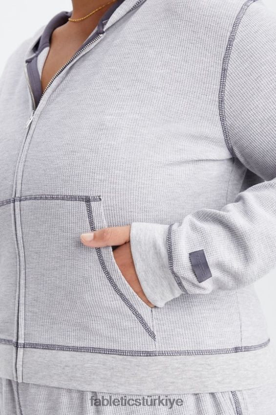 tr Fabletics kadınlar fermuarlı waffle kapşonlu klasik gri melanj/kalaylı 40R06B2497