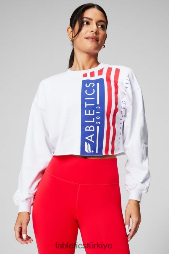 tr Fabletics kadınlar kırpılmış bisiklet yaka klasik beyaz/grafik 40R06B2433