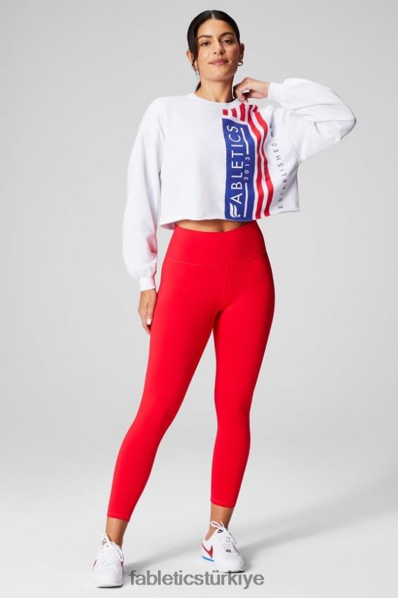 tr Fabletics kadınlar kırpılmış bisiklet yaka klasik beyaz/grafik 40R06B2433