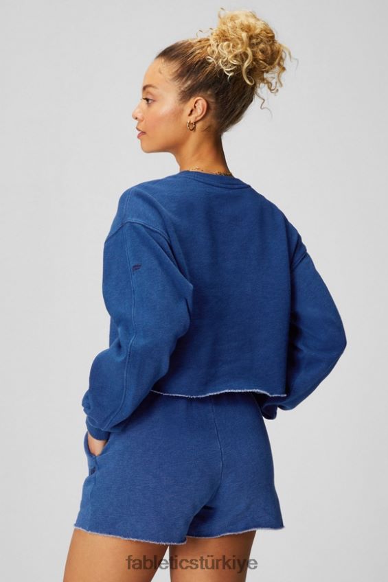 tr Fabletics kadınlar kırpılmış bisiklet yaka yıkanmış indigo 40R06B2434