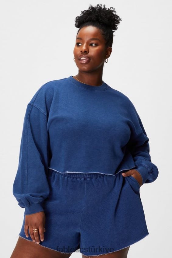 tr Fabletics kadınlar kırpılmış bisiklet yaka yıkanmış indigo 40R06B2435