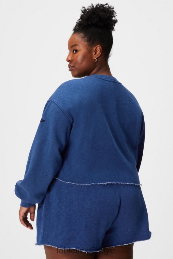 tr Fabletics kadınlar kırpılmış bisiklet yaka yıkanmış indigo 40R06B2435