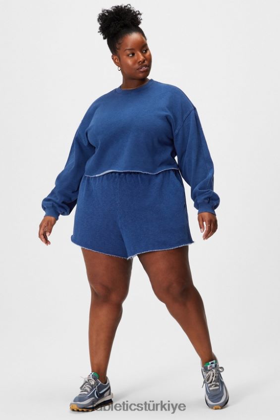 tr Fabletics kadınlar kırpılmış bisiklet yaka yıkanmış indigo 40R06B2435