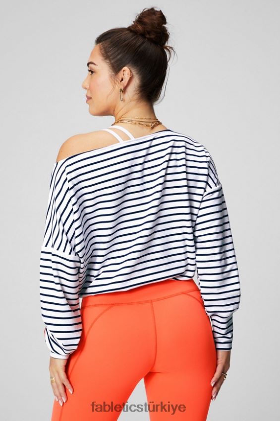 tr Fabletics kadınlar lüks havlu askısız omuzlu kazak fransız şerit/tutku turuncu 40R06B2422