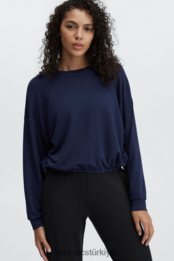 tr Fabletics kadınlar lüks kısa kazak derin donanma 40R06B2426