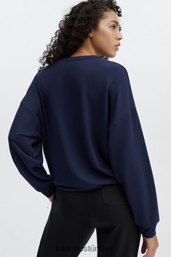 tr Fabletics kadınlar lüks kısa kazak derin donanma 40R06B2426