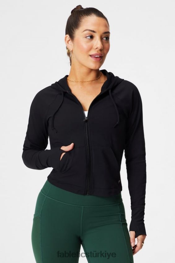 tr Fabletics kadınlar oasis kırpılmış kapşonlu siyah 40R06B2446