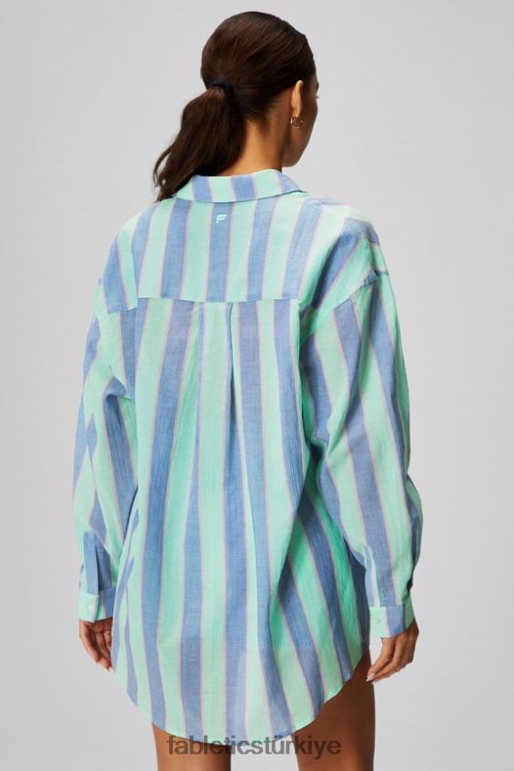 tr Fabletics kadınlar pamuklu vual büyük beden gömlek tatil şeridi 40R06B2585