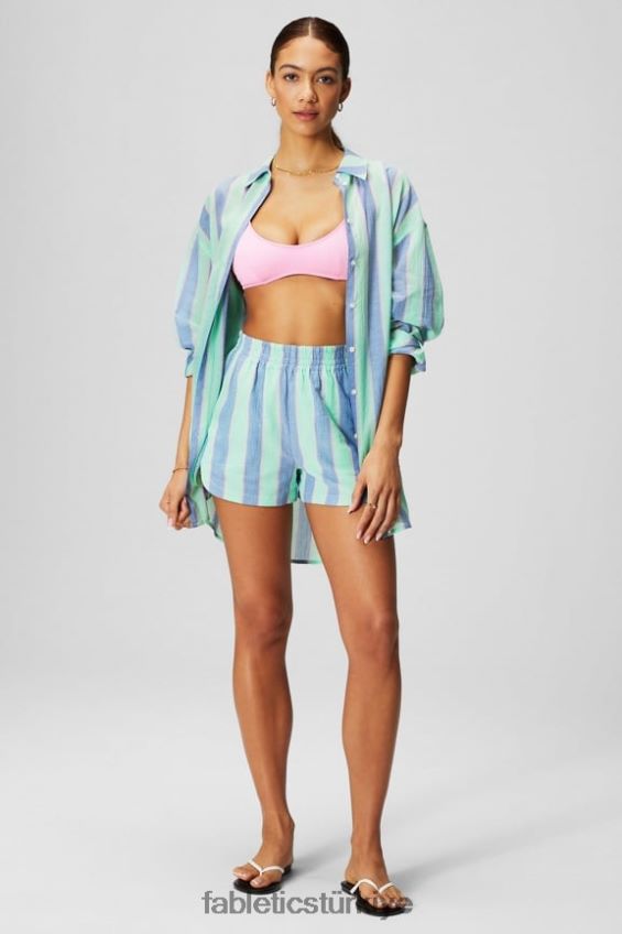 tr Fabletics kadınlar pamuklu vual büyük beden gömlek tatil şeridi 40R06B2585