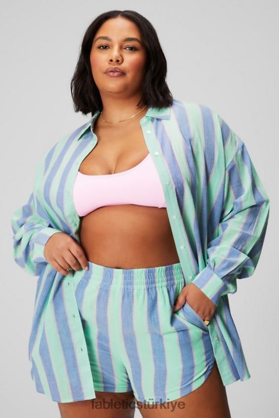 tr Fabletics kadınlar pamuklu vual büyük beden gömlek tatil şeridi 40R06B2586
