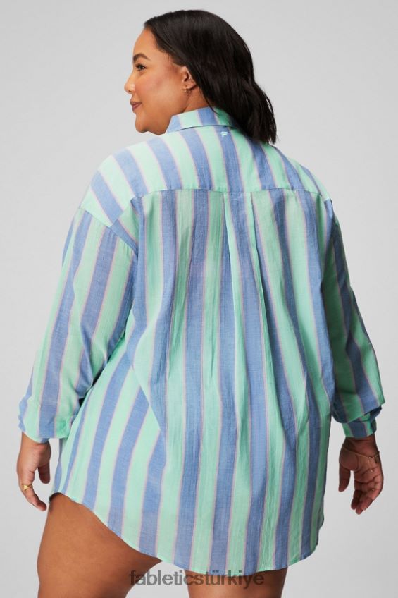 tr Fabletics kadınlar pamuklu vual büyük beden gömlek tatil şeridi 40R06B2586