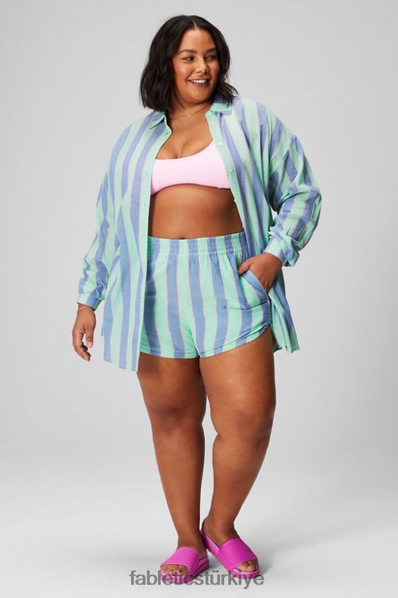 tr Fabletics kadınlar pamuklu vual büyük beden gömlek tatil şeridi 40R06B2586