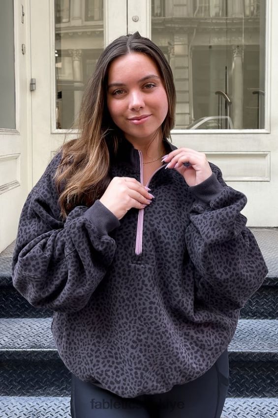 tr Fabletics kadınlar sonsuza kadar polar 1/2 fermuarlı sweatshirt kalaylı iki renkli leopar/orkide 40R06B2498