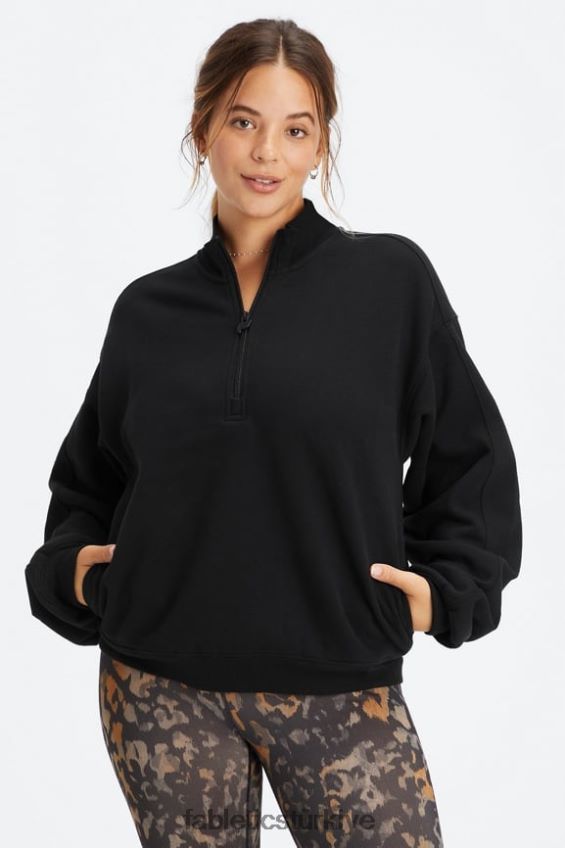 tr Fabletics kadınlar sonsuza kadar polar 1/2 fermuarlı sweatshirt siyah/kalaylı 40R06B2499