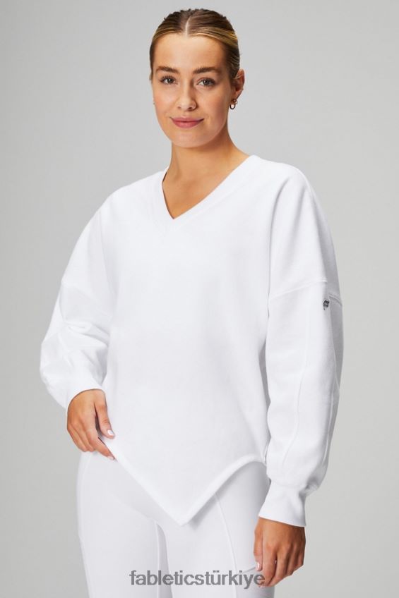 tr Fabletics kadınlar sonsuza kadar polar asimetrik sweatshirt klasik beyaz/mineral gri 40R06B2461