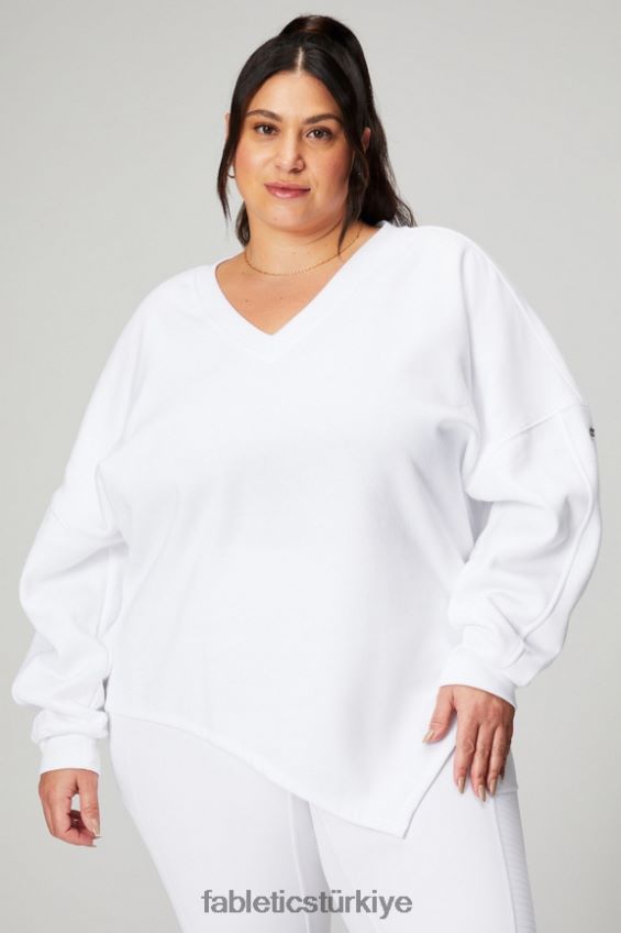 tr Fabletics kadınlar sonsuza kadar polar asimetrik sweatshirt klasik beyaz/mineral gri 40R06B2462