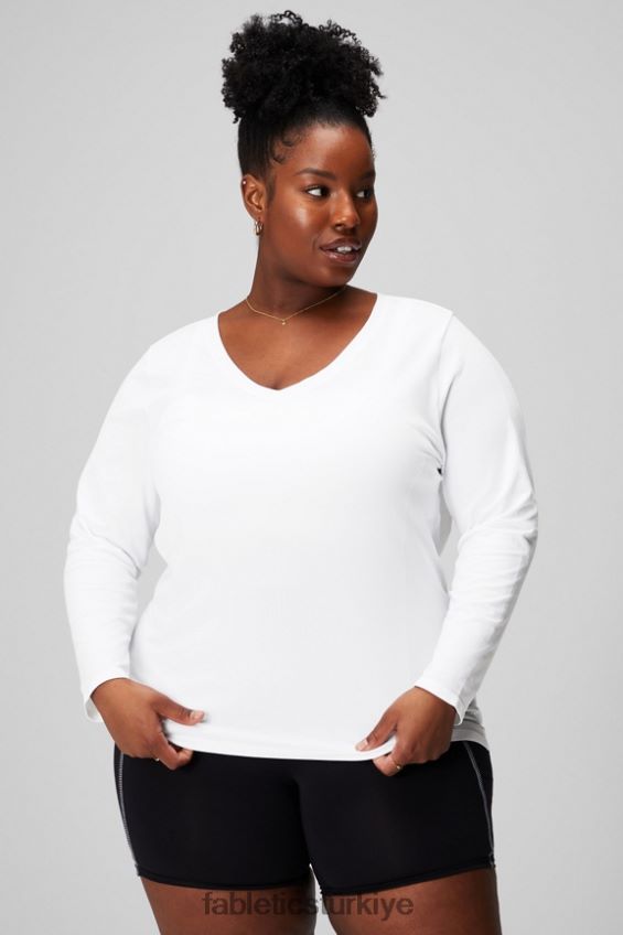 tr Fabletics kadınlar tüy teknolojisi uzun kollu üst klasik beyaz 40R06B2578