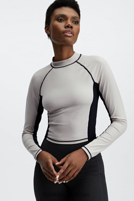 tr Fabletics kadınlar Giana dik yaka uzun kollu top kül/siyah 40R06B2679
