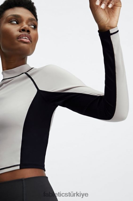 tr Fabletics kadınlar Giana dik yaka uzun kollu top kül/siyah 40R06B2679