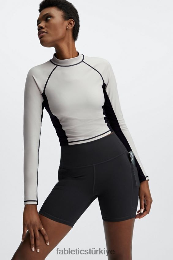 tr Fabletics kadınlar Giana dik yaka uzun kollu top kül/siyah 40R06B2679