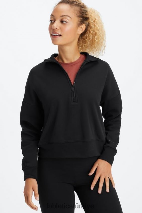 tr Fabletics kadınlar catarina balıkçı yaka fermuarlı kazak siyah 40R06B2642
