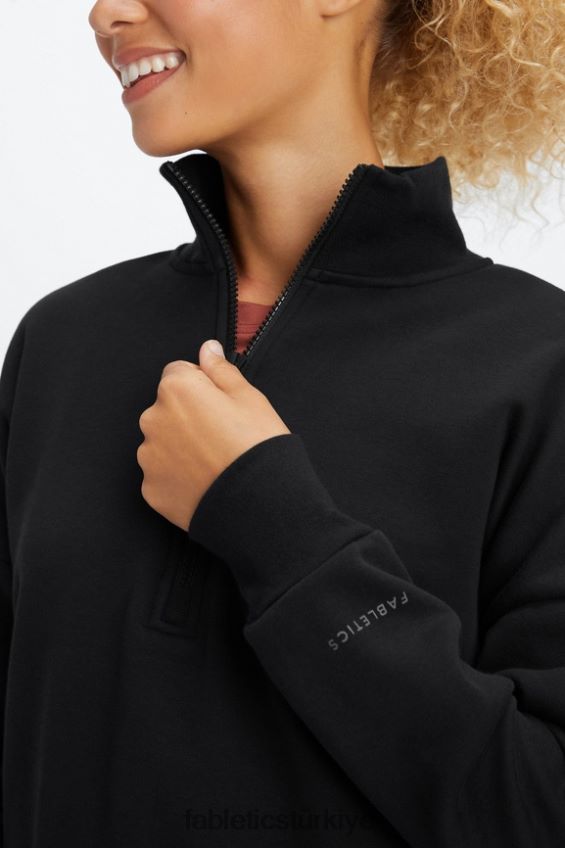 tr Fabletics kadınlar catarina balıkçı yaka fermuarlı kazak siyah 40R06B2642