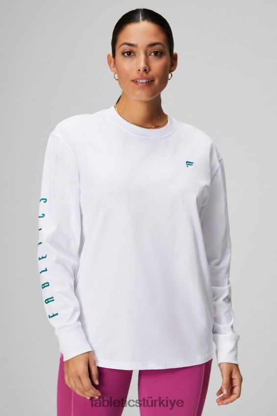 tr Fabletics kadınlar erkek arkadaşı uzun kollu tişört klasik beyaz/ombre spor 40R06B2604