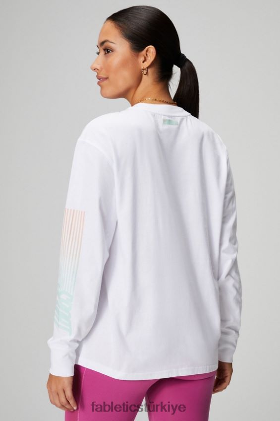 tr Fabletics kadınlar erkek arkadaşı uzun kollu tişört klasik beyaz/ombre spor 40R06B2604
