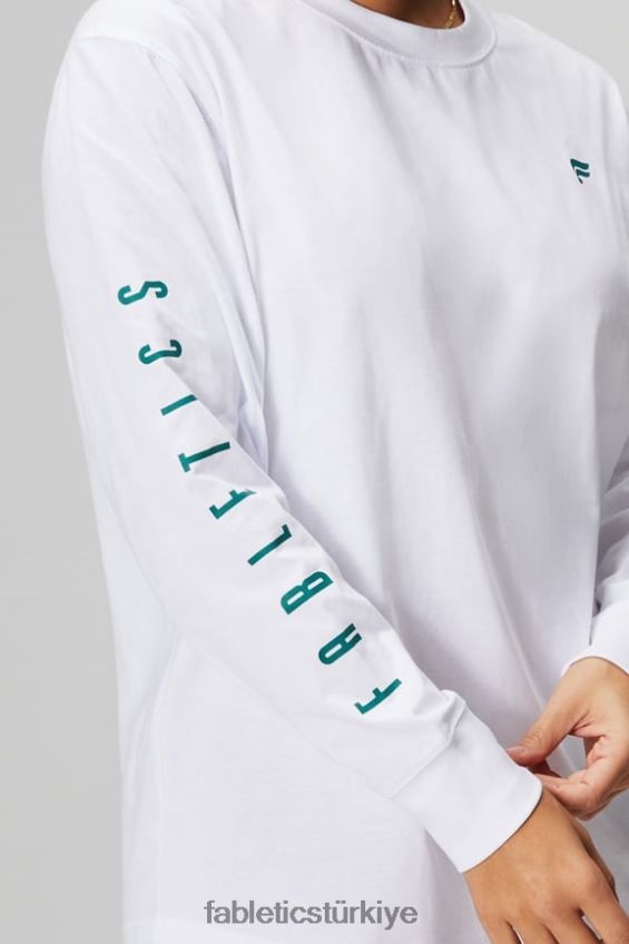tr Fabletics kadınlar erkek arkadaşı uzun kollu tişört klasik beyaz/ombre spor 40R06B2604