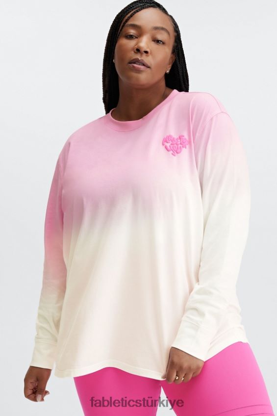 tr Fabletics kadınlar erkek arkadaşı uzun kollu tişört tatlım pembe/beyaz 40R06B2607