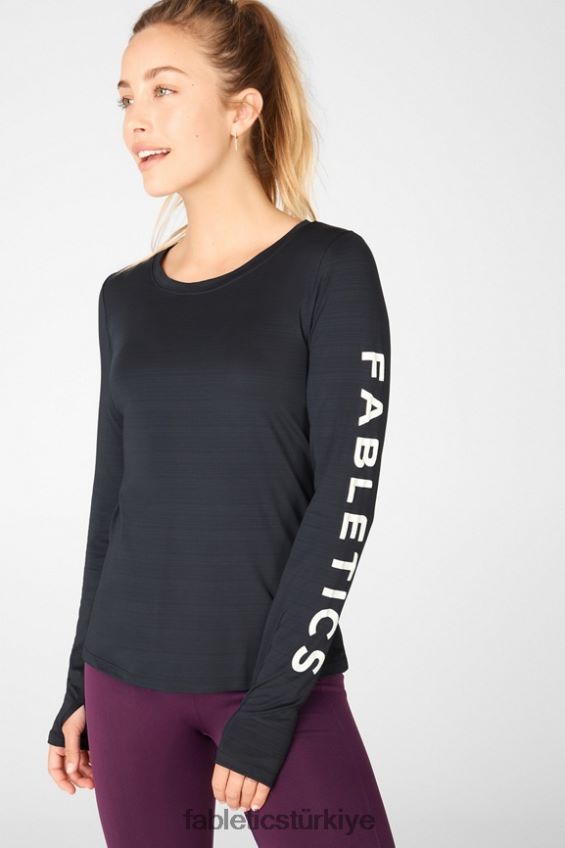 tr Fabletics kadınlar çevreye duyarlı grafik uzun kollu tişört siyah beyaz 40R06B2703