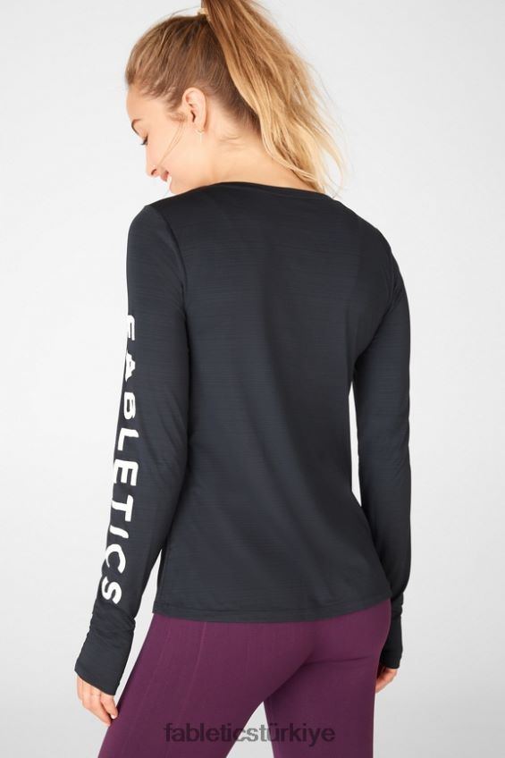 tr Fabletics kadınlar çevreye duyarlı grafik uzun kollu tişört siyah beyaz 40R06B2703