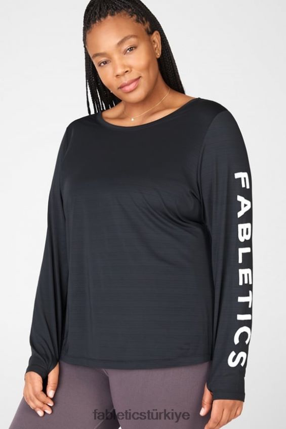tr Fabletics kadınlar çevreye duyarlı grafik uzun kollu tişört siyah beyaz 40R06B2704