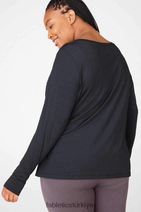 tr Fabletics kadınlar çevreye duyarlı grafik uzun kollu tişört siyah beyaz 40R06B2704