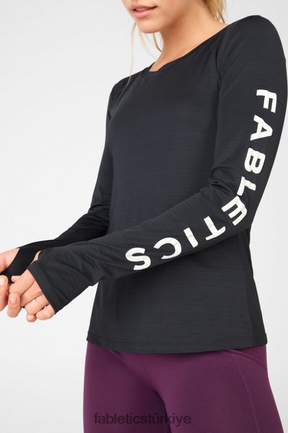 tr Fabletics kadınlar çevreye duyarlı grafik uzun kollu tişört siyah beyaz 40R06B2704