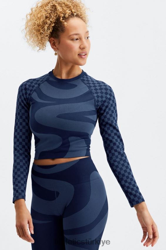tr Fabletics kadınlar jada dikişsiz uzun kollu crop top koyu lacivert/orta mavi 40R06B2663