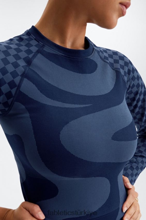 tr Fabletics kadınlar jada dikişsiz uzun kollu crop top koyu lacivert/orta mavi 40R06B2663