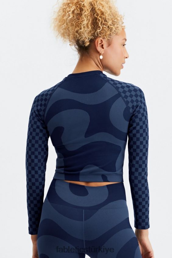 tr Fabletics kadınlar jada dikişsiz uzun kollu crop top koyu lacivert/orta mavi 40R06B2663