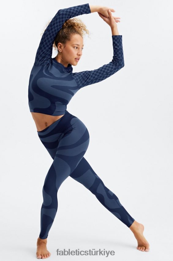 tr Fabletics kadınlar jada dikişsiz uzun kollu crop top koyu lacivert/orta mavi 40R06B2663