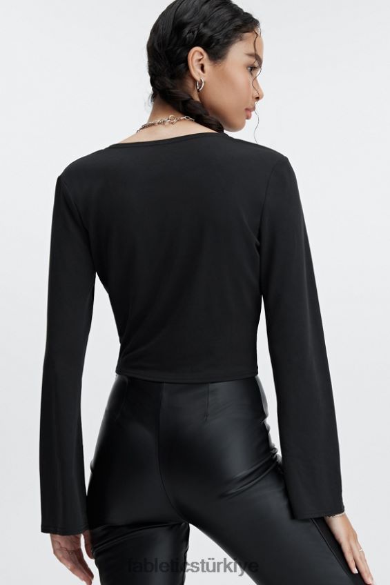 tr Fabletics kadınlar şık örgü büküm önü top siyah 40R06B2666