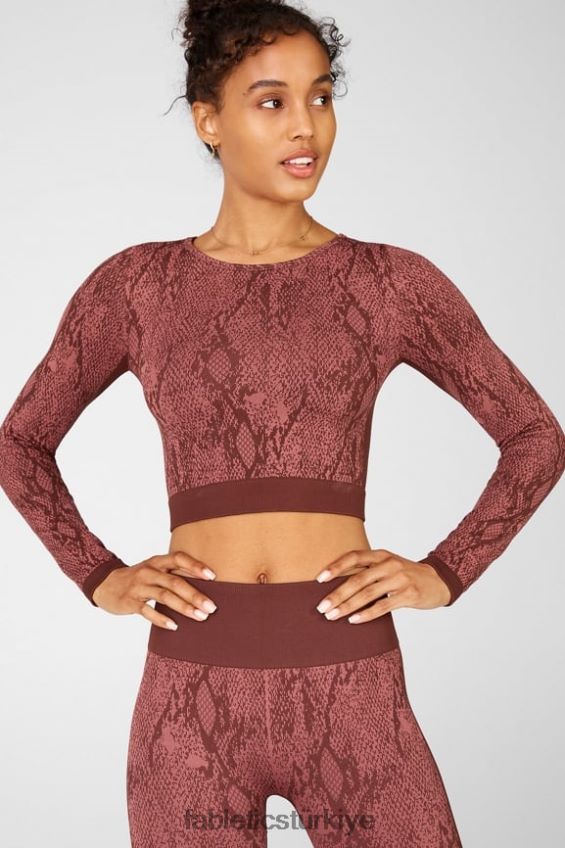 tr Fabletics kadınlar kamila dikişsiz uzun kollu top vişneli moka sürüngeni/kanyon 40R06B2682