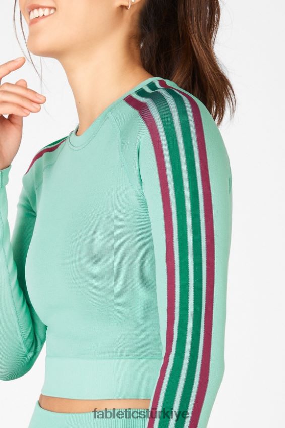 tr Fabletics kadınlar koridor dikişsiz uzun kollu crop top ay mavisi şerit çok 40R06B2709