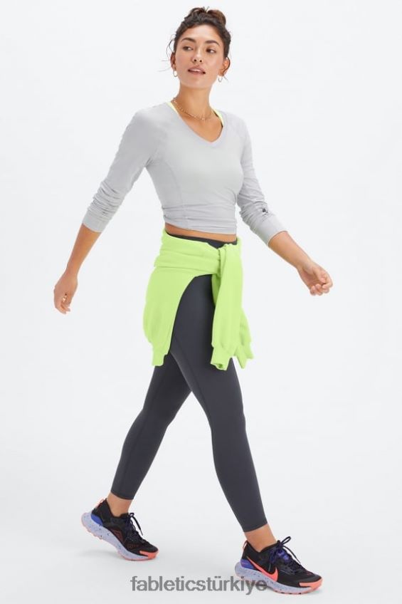 tr Fabletics kadınlar phoenix lite v yaka uzun kollu üst mineral gri/siyah nakavt 40R06B2591