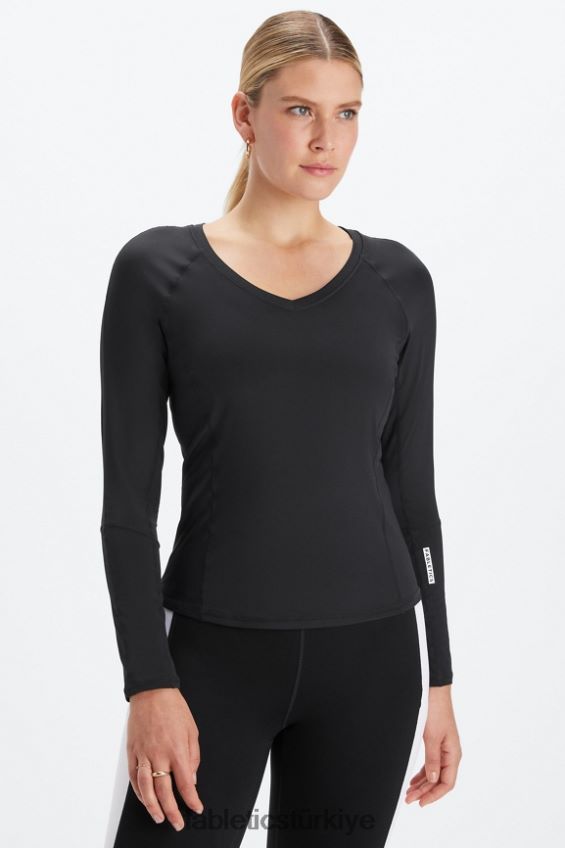 tr Fabletics kadınlar phoenix lite v yaka uzun kollu üst siyah/klasik beyaz nakavt 40R06B2590