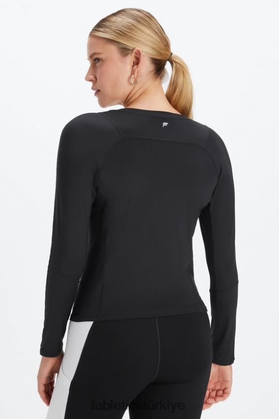 tr Fabletics kadınlar phoenix lite v yaka uzun kollu üst siyah/klasik beyaz nakavt 40R06B2590
