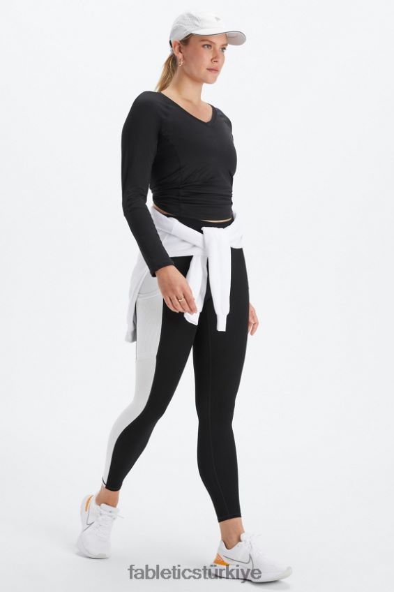 tr Fabletics kadınlar phoenix lite v yaka uzun kollu üst siyah/klasik beyaz nakavt 40R06B2590