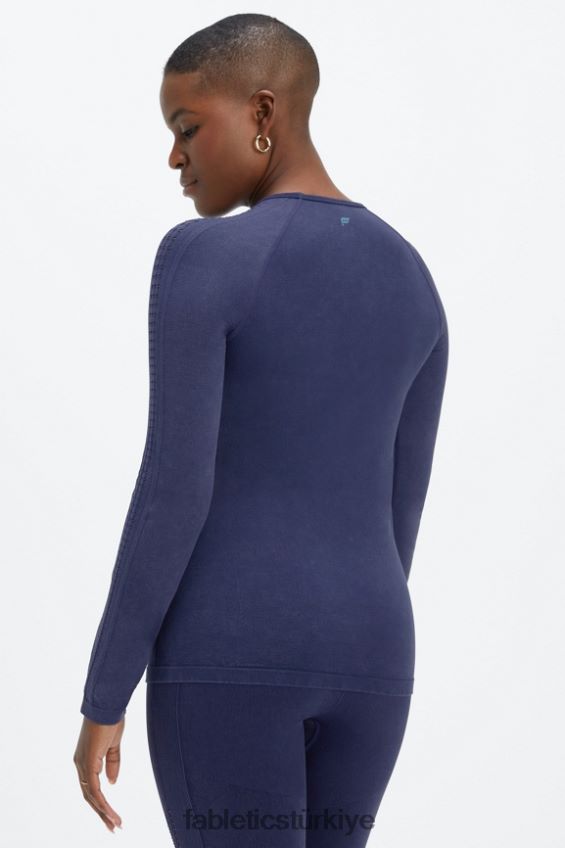 tr Fabletics kadınlar sync dikişsiz uzun kollu üst yıkanmış derin donanma 40R06B2595